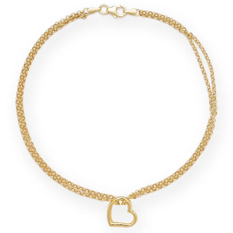 adjustable anklet for women-Curata 14k Yellow or White Gold 10" Double Strand Open Heart Anklet