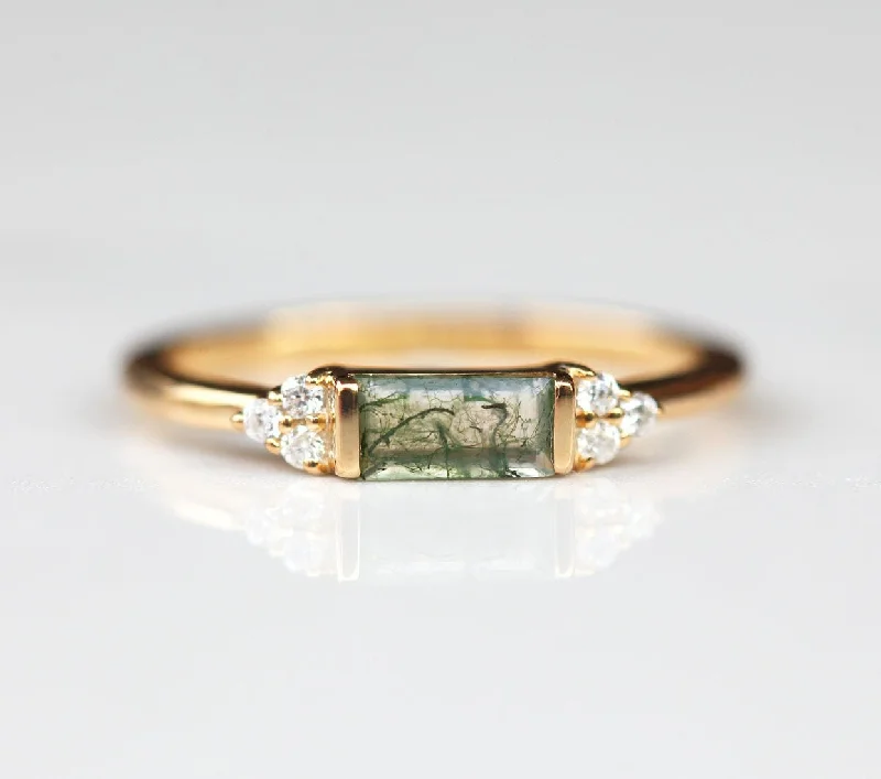 matching wedding rings for women-Taylor Moss Agate Baguette and Diamond Ring