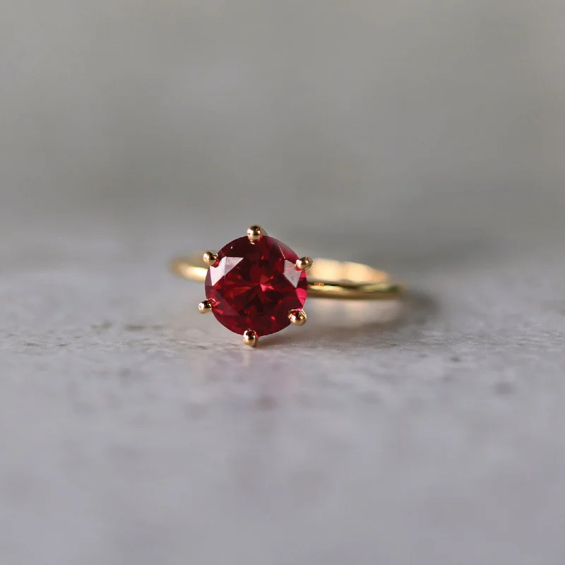 heart-shaped engagement rings for women-Lab-Grown Solitaire Ruby 14K Gemstone Engagement Ring