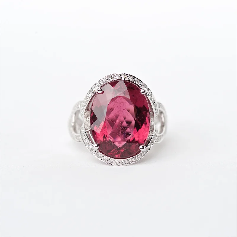 platinum diamond engagement rings for women-The Mara - 18K Rubellite Tourmaline and Diamond Ring