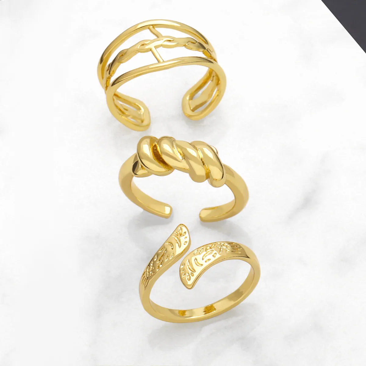 oversized rings for women-Retro Simple Style Geometric Copper Plating 18k Gold Plated Open Rings