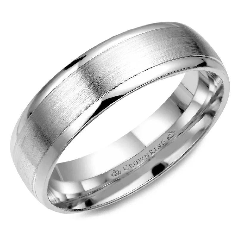 modern engagement rings for women-14K White Gold Brushed Center With Polished Edges