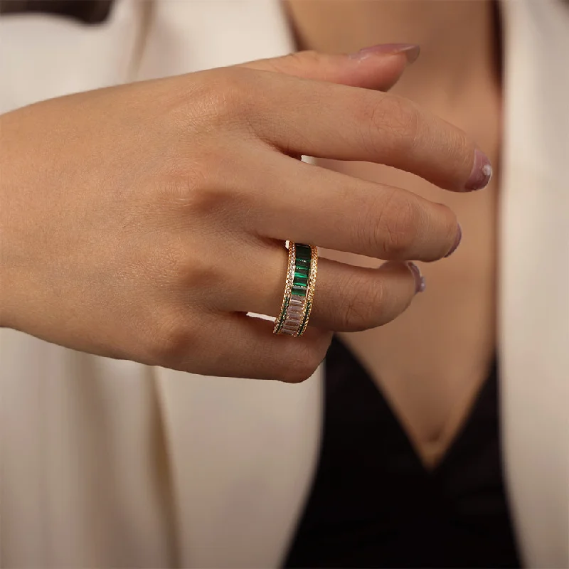 A707-Gold Green White Zircon Ring