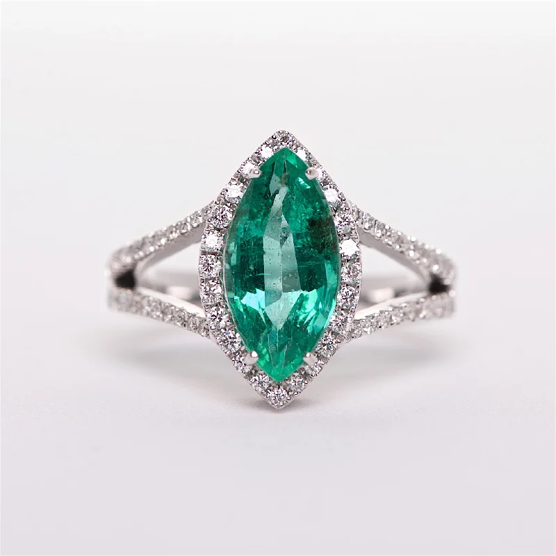 oval diamond engagement rings for women-The Teresa - 18K White Gold Emerald and Diamond Ring