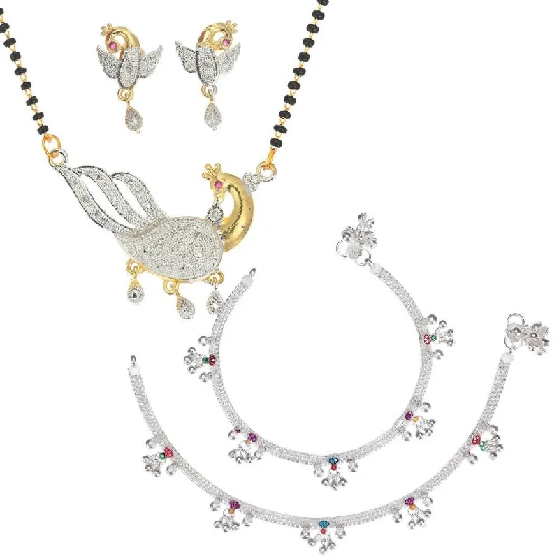 boho anklet for women-AanyaCentric Gold-plated Mangalsutra Pendant Earring Set & Silver Plated Anklet