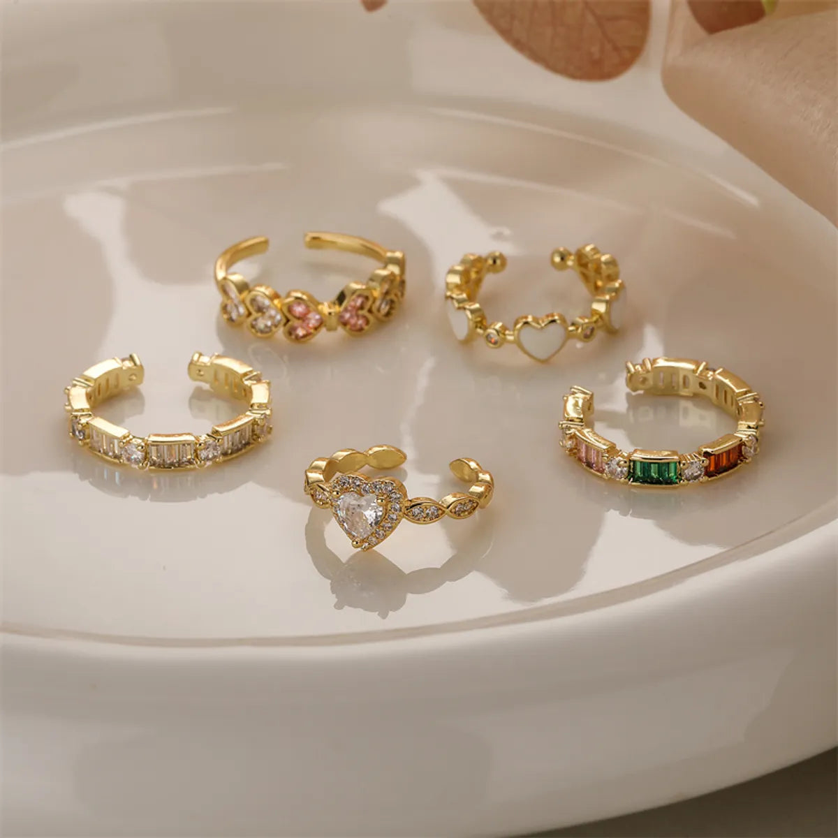 pearl rings for women-Luxurious Heart Shape Copper Plating Inlay Zircon Gold Plated Open Rings