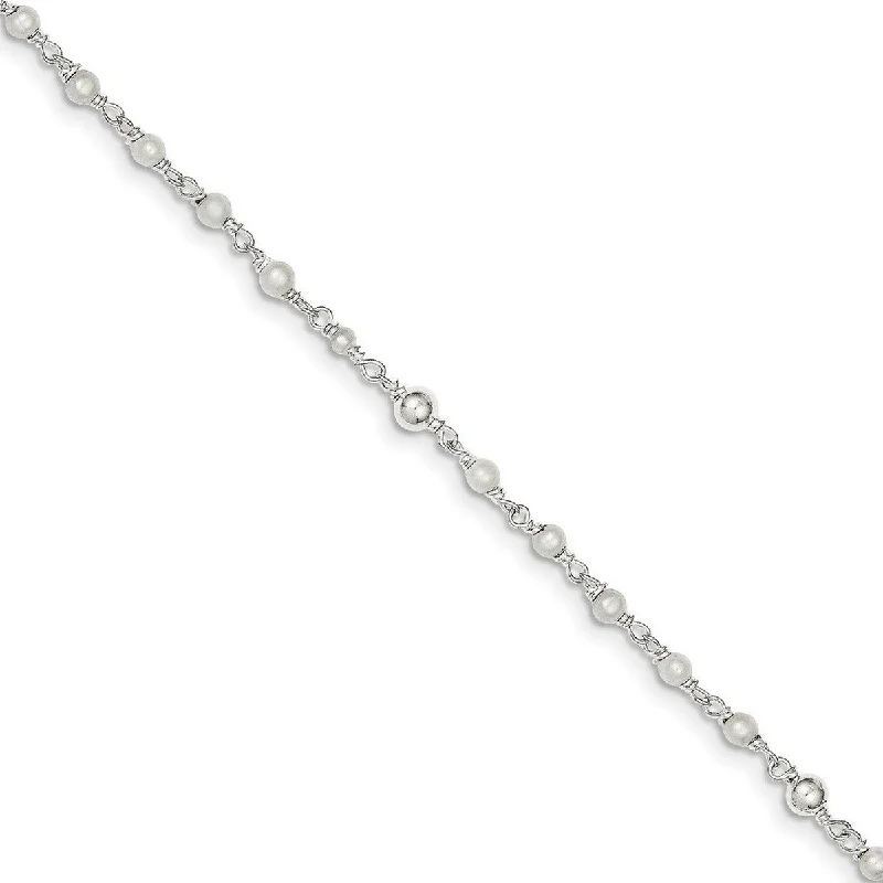 moon anklet for women-Curata 925 Sterling Silver Polished Freshwater Cultured Pearl Love Heart Anklet 10 Inch Spring Ring