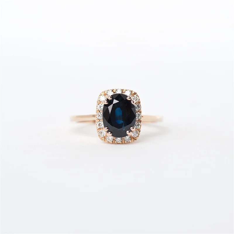 floral diamond engagement rings for women-The Audrey - 14K Blue Sapphire and Diamond Ring