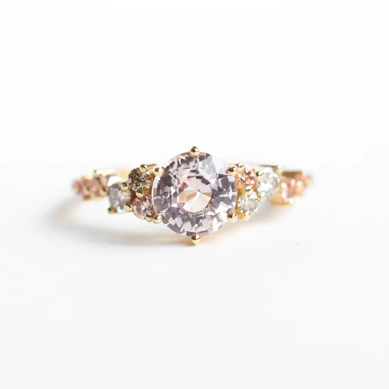 three-stone engagement rings for women-Peach Sapphire Cluster Ring, Peach Diamond Engagement Ring