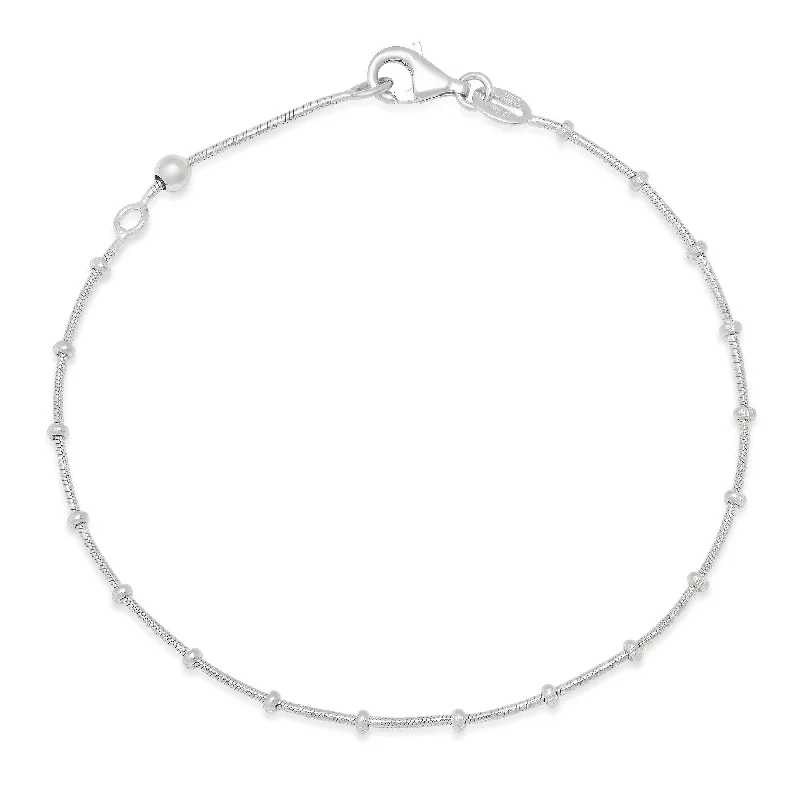 delicate anklet for women-Sterling Silver Bead Station Chain Anklet by Roberto Martinez