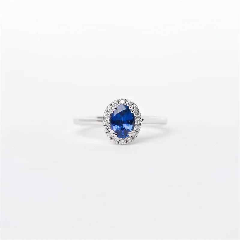 silver engagement rings for women-The Livie - 18K Blue Sapphire and Diamond Ring