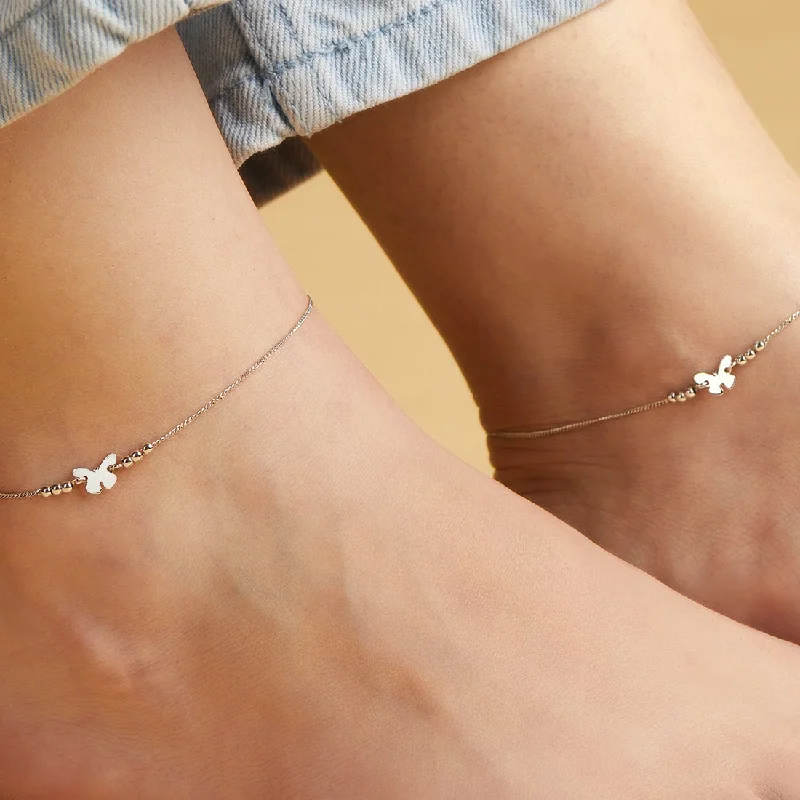 diamond anklet bracelet for women-Minimalistic Butterfly 925 Sterling Silver Anklets