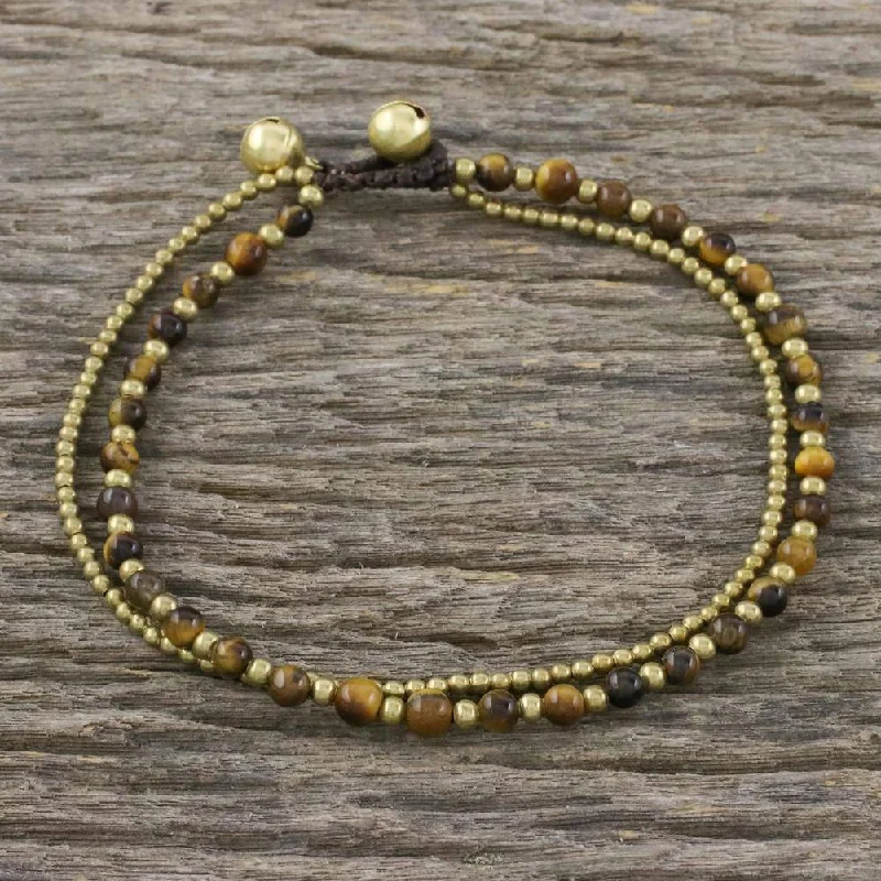 anklet with diamonds for women-Handmade Brass 'Ringing Beauty' Tiger's Eye Anklet (Thailand) - L - x 9.75" max L x 0.3" W