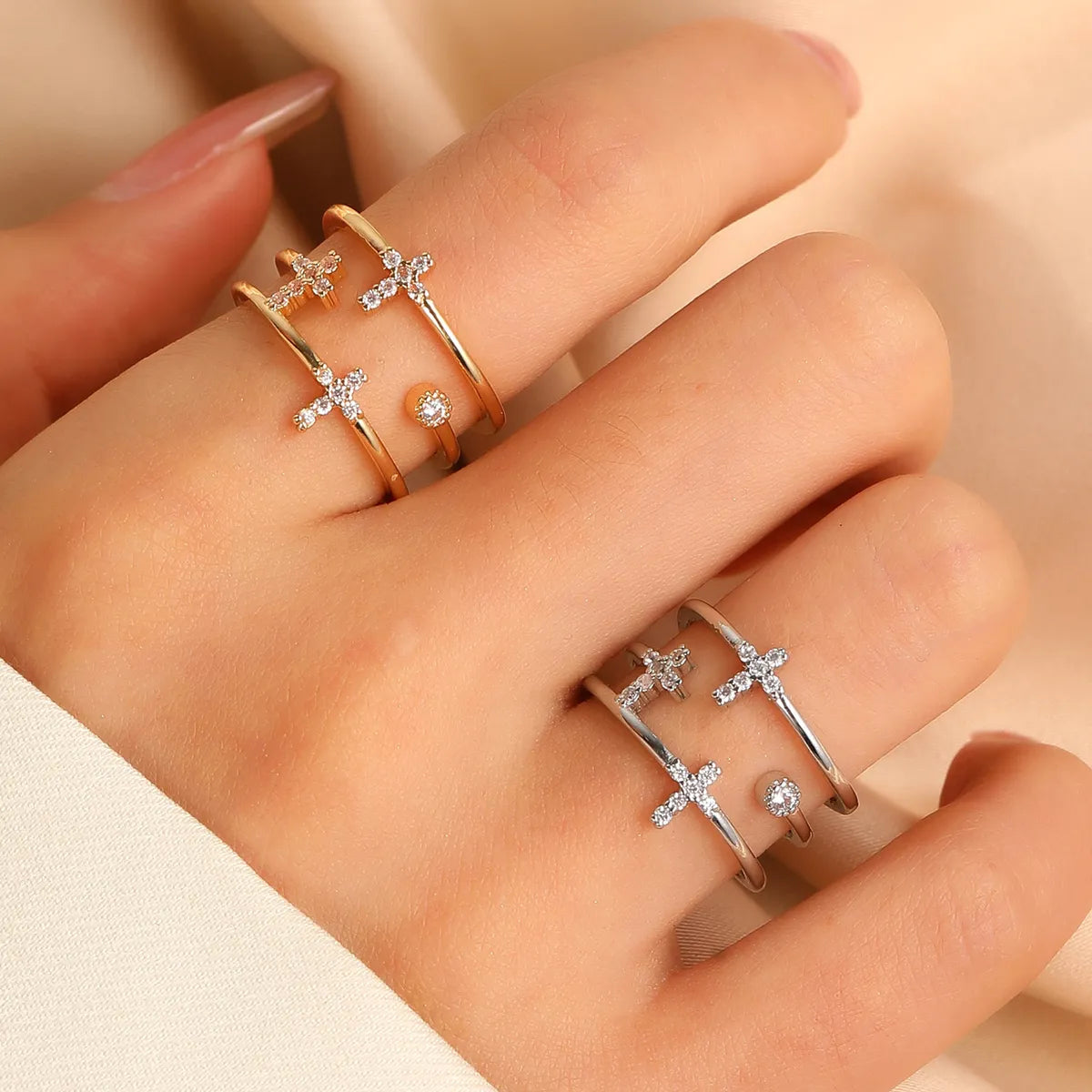 colorful rings for women-Copper Simple Style Inlay Cross Rhinestones Rings