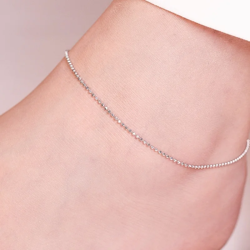 layered anklet for women-Minimal Tiny Beads 925 Sterling Silver Anklet