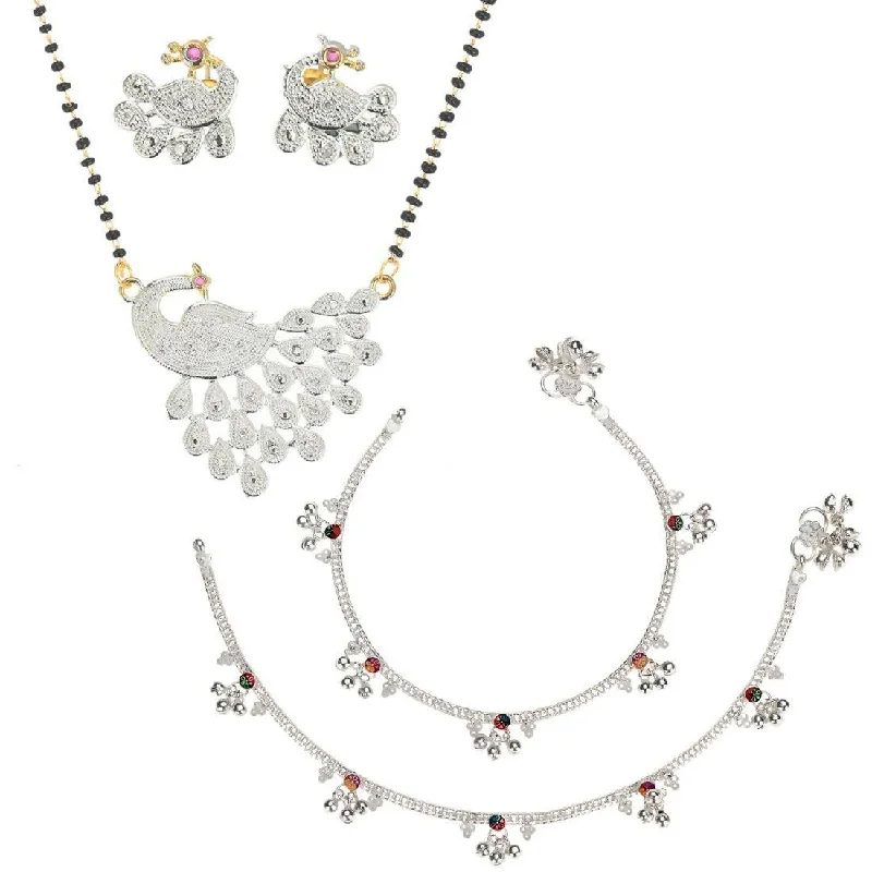 fashion anklet for women-AanyaCentric Gold-plated Mangalsutra Pendant Earring Set & Silver Plated Anklet