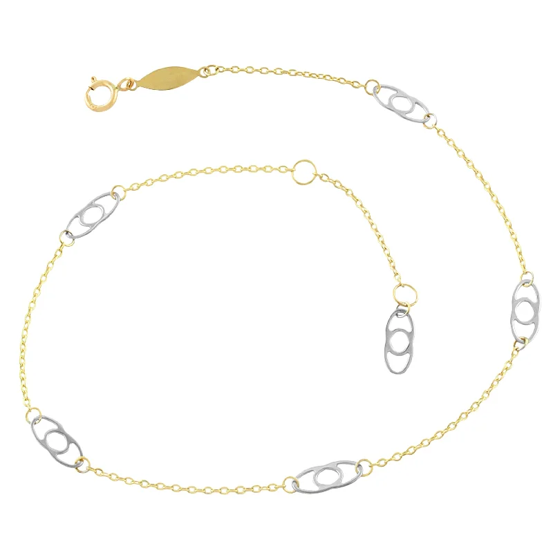 anklet with beads for women-Fremada 10k Two-tone Gold Interlock Oval Link Anklet (10-inch)