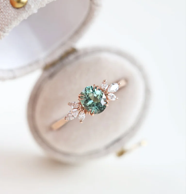 vintage engagement rings for women-Teal sapphire and diamond ring