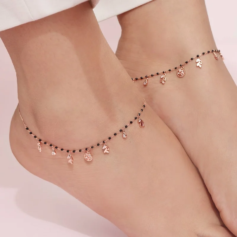 adjustable boho anklet for women-Charming 925 Sterling Silver Rose Gold Plated Anklet