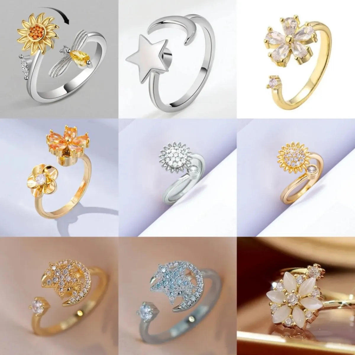 rose gold rings for women-Copper White Gold Plated Gold Plated Plating Inlay Flower Glass Zircon Open Rings