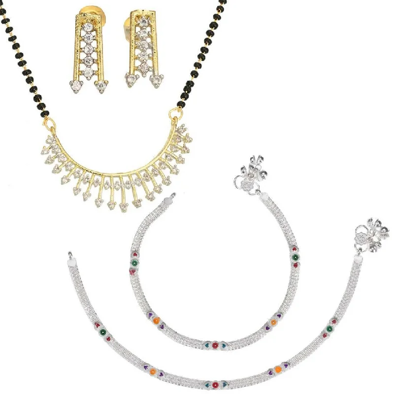 bohemian anklet for women-AanyaCentric Gold-plated Mangalsutra Pendant Earring Set & Silver Plated Anklet