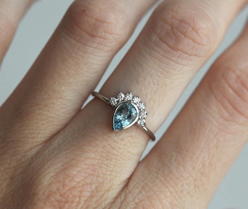 split shank engagement rings for women-Aquamarine Ring, Diamond Ring