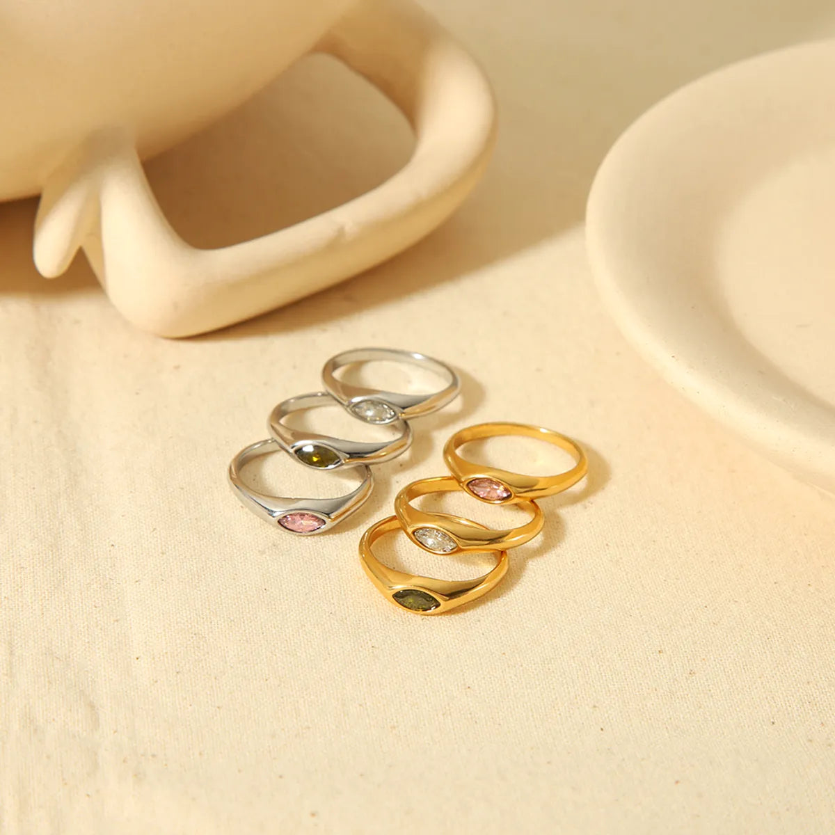 halo rings for women-Casual Korean Style Round Stainless Steel Plating Inlay Zircon 18k Gold Plated Rings