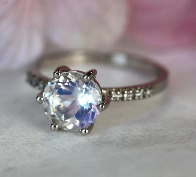 floral diamond engagement rings for women-Calvin Rainbow Moonstone Diamond Ring