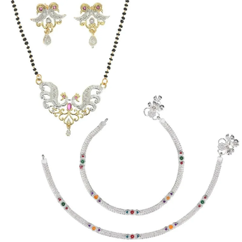 shell anklet for women-AanyaCentric Gold-plated Mangalsutra Pendant Earring Set & Silver Plated Anklet