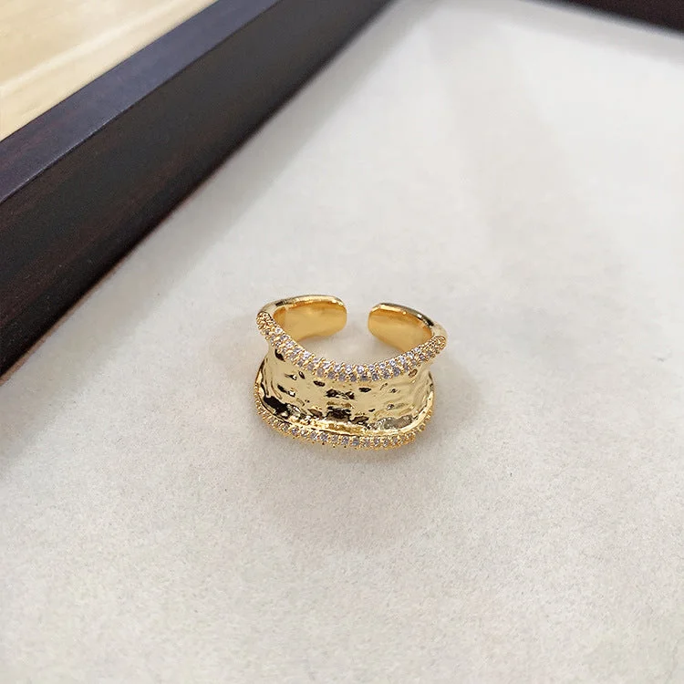 Gold Zircon Double Row Ring Real Gold Plating