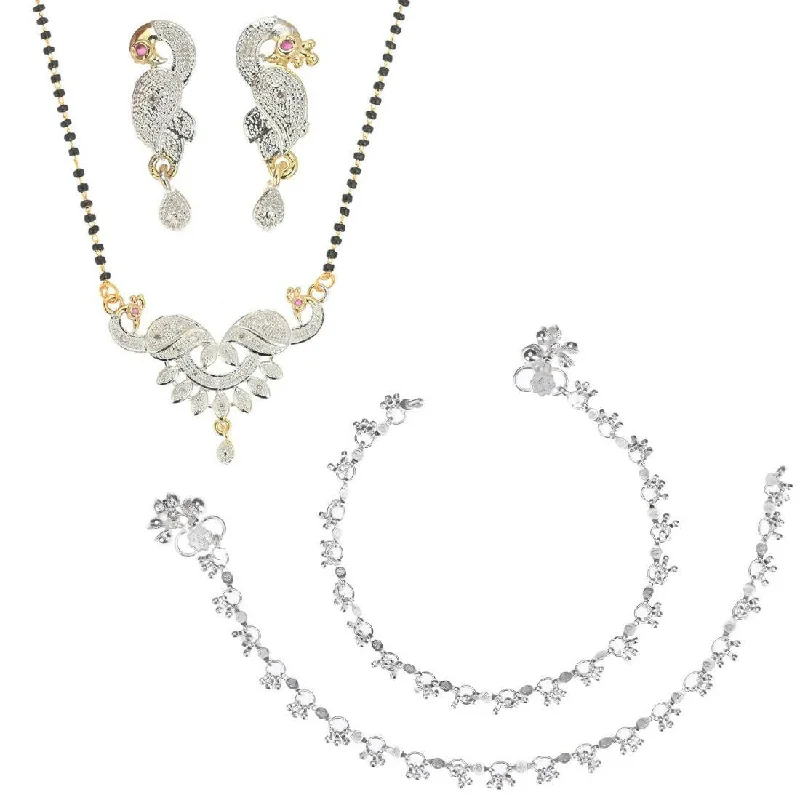 classic silver anklet for women-AanyaCentric Gold-plated Mangalsutra Pendant Earring Set & Silver Plated Anklet