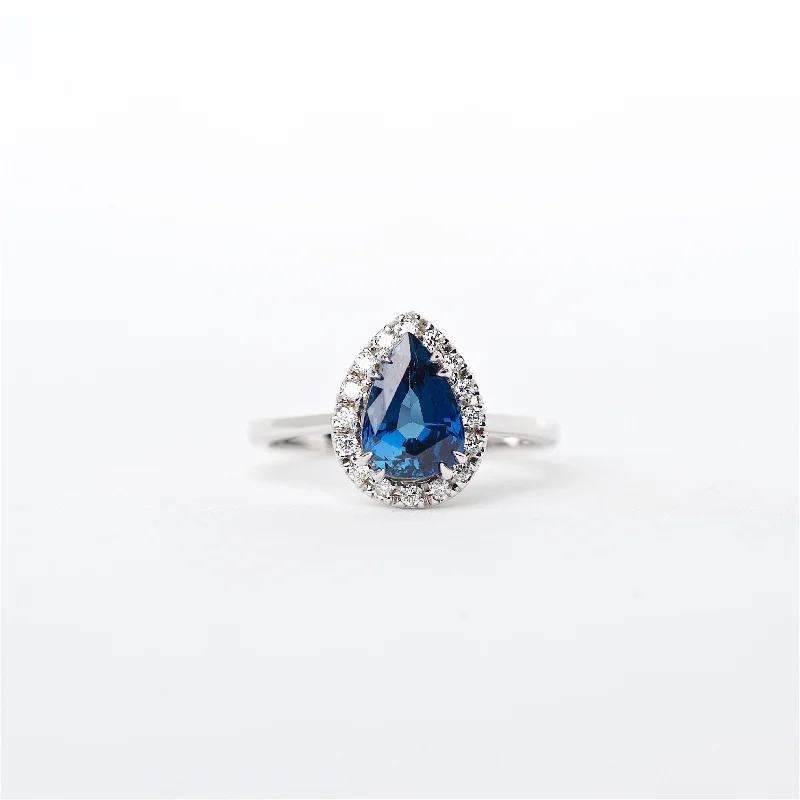 pear-shaped diamond engagement rings for women-The Liv - 18K Blue Sapphire and Diamond ring