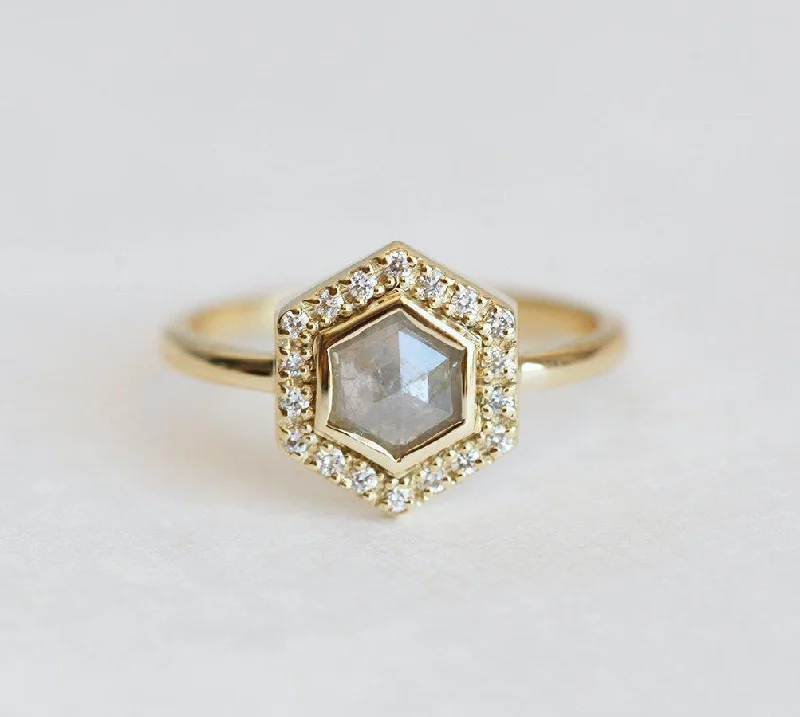 unique engagement rings for women-Ryan Hexagon Salt & Pepper Diamond Ring