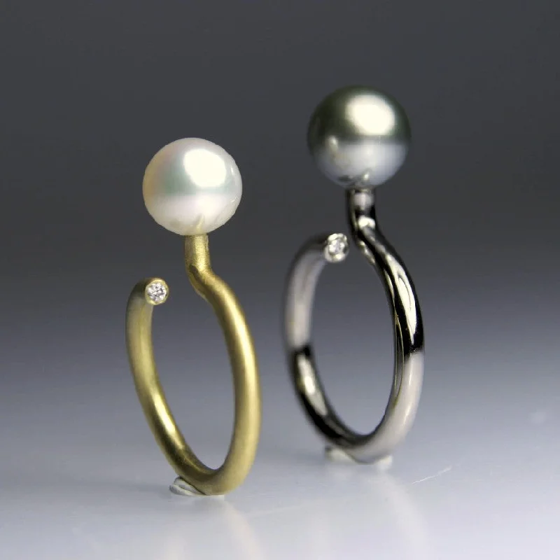 dainty rings for women-One Pearl Half Round and Round Ring