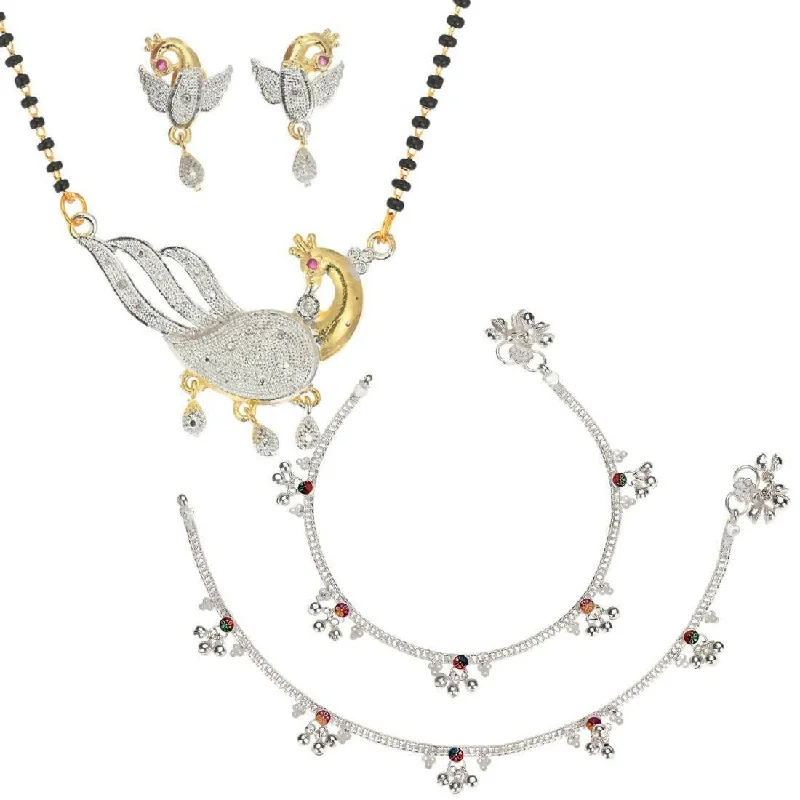 handmade anklet for women-AanyaCentric Gold-plated Mangalsutra Pendant Earring Set & Silver Plated Anklet