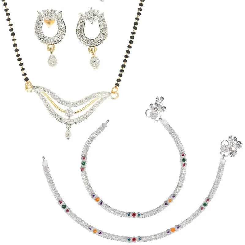 anklet with stones for women-AanyaCentric Gold-plated Mangalsutra Pendant Earring Set & Silver Plated Anklet