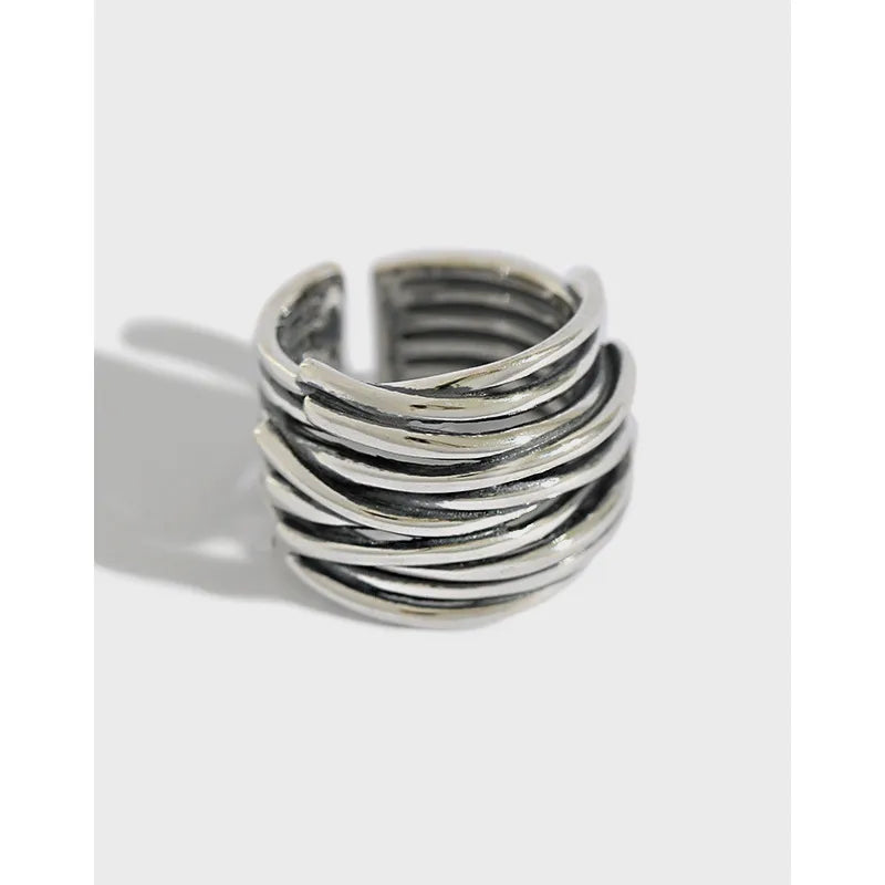 stackable rings for women-Retro Geometric Sterling Silver Plating Open Ring 1 Piece