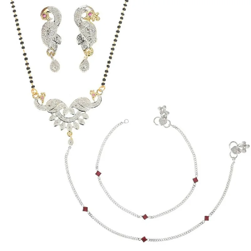 silver anklet for women-AanyaCentric Gold-plated Mangalsutra Pendant Earring Set & Silver Plated Anklet