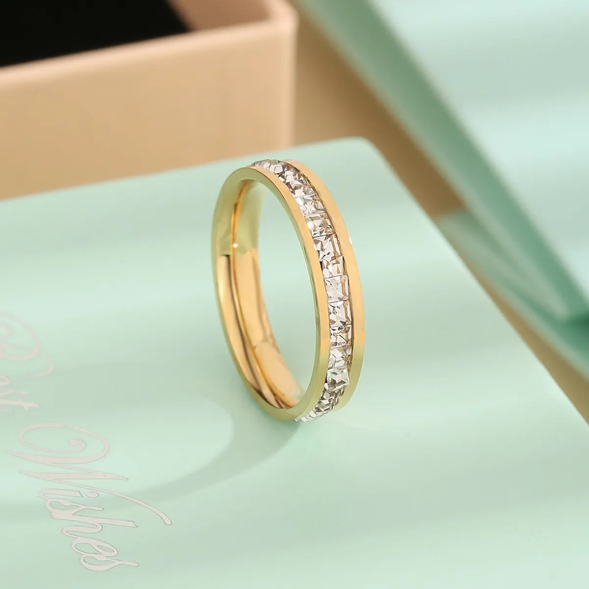 chunky gold rings for women-Elegant Simple Style Round Titanium Steel Plating Inlay Rhinestones 18k Gold Plated Rings