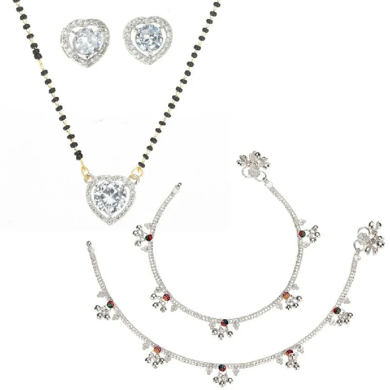 anklet with shells for women-AanyaCentric Gold-plated Mangalsutra Pendant Earring Set & Silver Plated Anklet