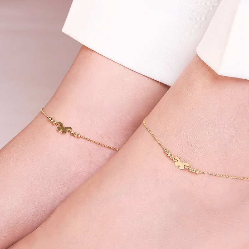 anklet with lotus flower for women-Golden Wings Gold Plated 925 Sterling Silver Butterfly Anklet