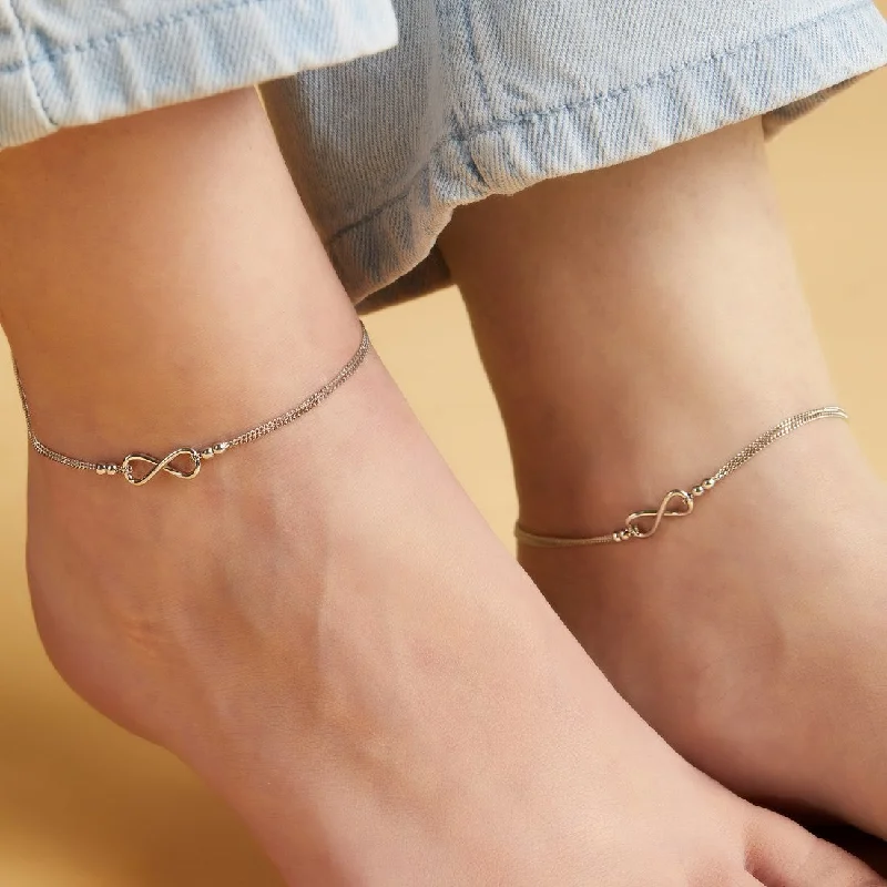 gold coin anklet for women-Infinity Dual Chain 925 Sterling Silver Anklet