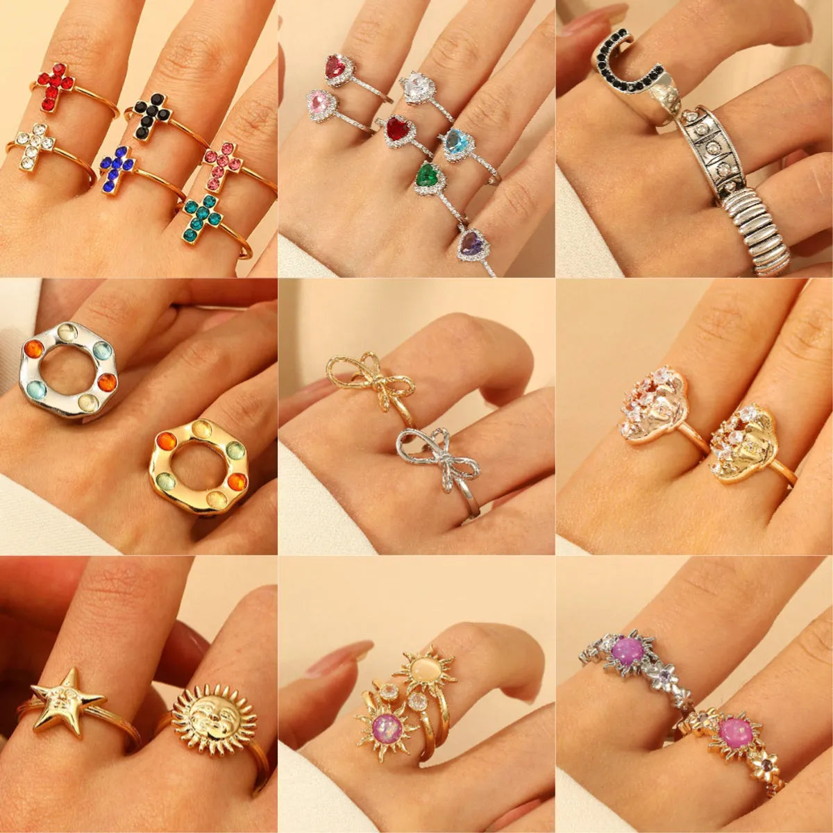 dainty rings for women-Copper Plating Leaf Letter Heart Shape Zircon Open Rings