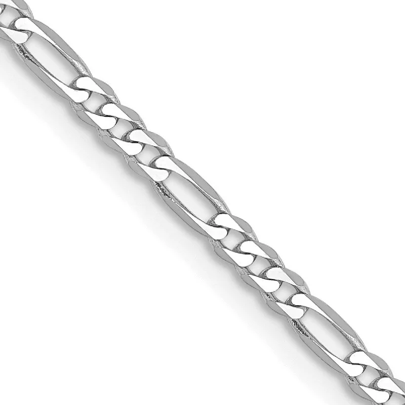 crystal anklet for women-Curata Women's 14k White Gold 2.4mm Flat Figaro Chain Anklet - 10 Inch