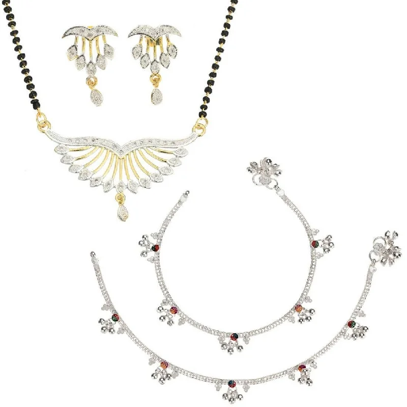 anklet with butterfly for women-AanyaCentric Gold-plated Mangalsutra Pendant Earring Set & Silver Plated Anklet