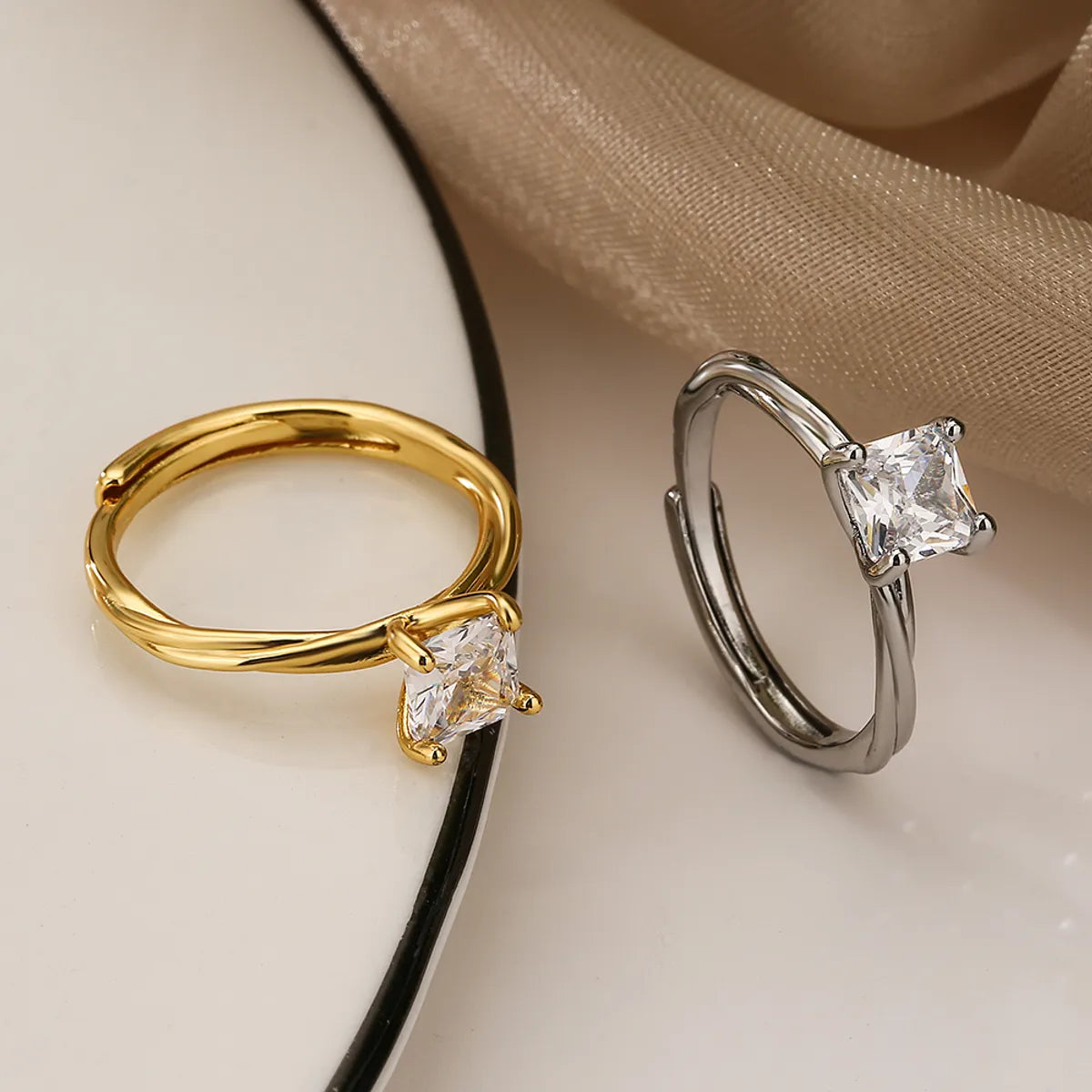 modern engagement rings for women-Simple Style Commute Square Copper Plating Inlay Zircon 18k Gold Plated White Gold Plated Open Rings