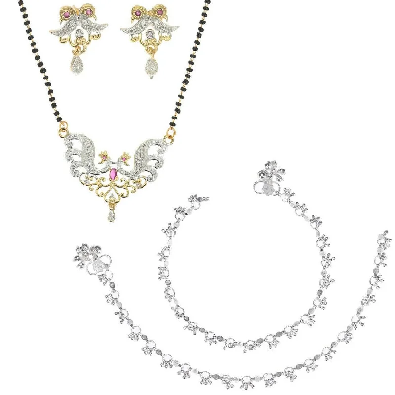 dainty anklet for women-AanyaCentric Gold-plated Mangalsutra Pendant Earring Set & Silver Plated Anklet