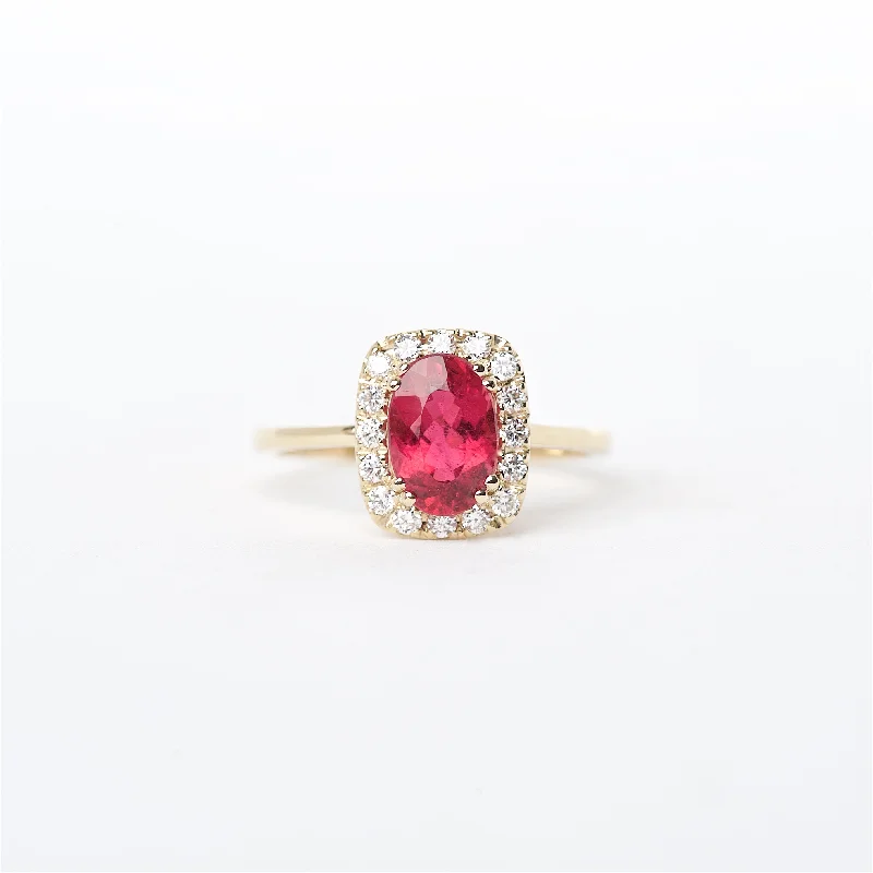 blue diamond engagement rings for women-The Chloe - 14K Rubellite Tourmaline and Diamond Ring