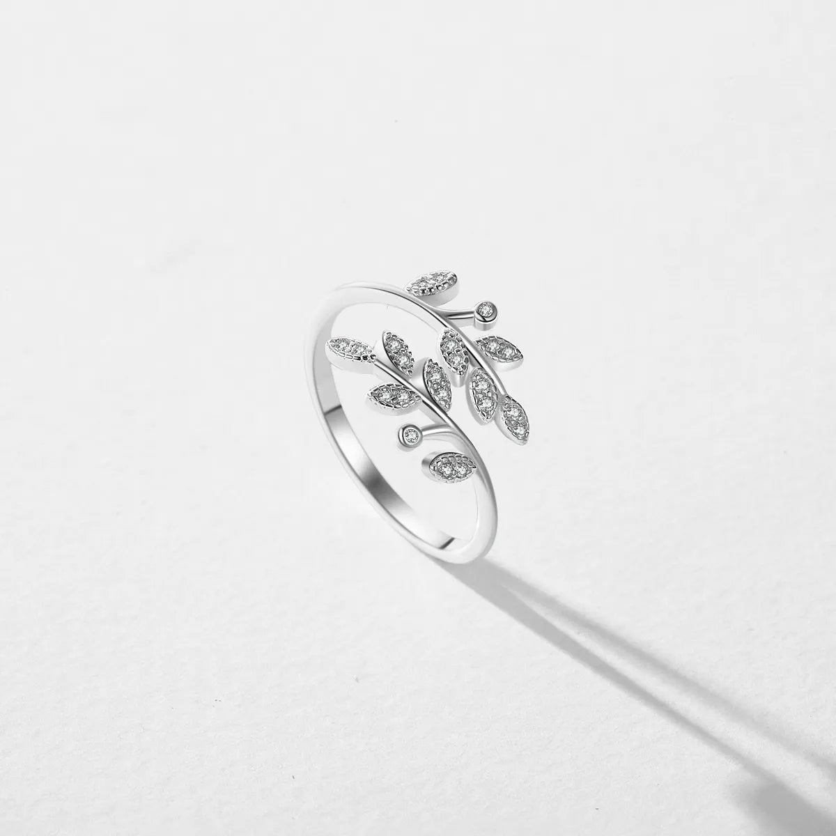 dainty rings for women-Simple Style Commute Leaf Sterling Silver Plating Inlay Zircon Silver Plated Open Rings