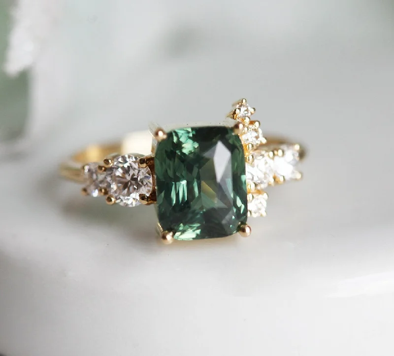 minimalist engagement rings for women-Serafina Green Sapphire Diamond Ring